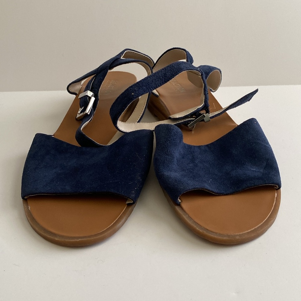 Kenneth Cole Reaction Navy Blue Jolly Leather Upper Suede Sandals Size 10 - Picture 6 of 9